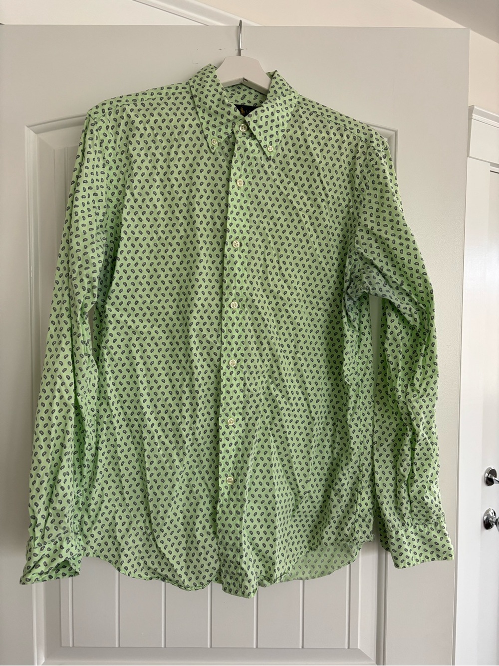 Ralph Lauren Light Green Button-Down Shirt with Navy Paisley Print